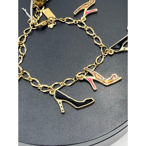 Kate Spade New York "Shoe In" Black Pink Shoe Heel Glitter Charm Bracelet New - Picture 8 of 8